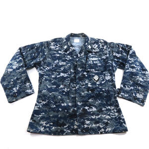 US Navy Blouse Working Digital Blue Camo Coat Shirt Sz M Regular